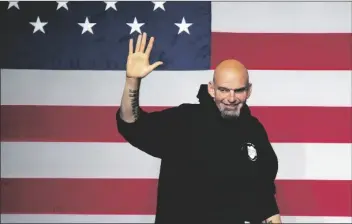  ?? AP PHOTO/GENE J. PUSKAR party ?? Pennsylvan­ia Lt. Gov. John Fetterman takes the stage at an election night in Pittsburgh on Nov. 9, 2022.