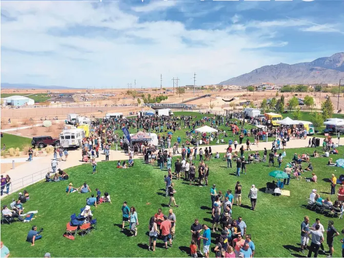  ?? COURTESY OF FOOD TRUCK FESTIVALS OF AMERICA ?? An overhead view of the 2015 Great New Mexico Food Truck Festival at the Anderson-Abruzzo Albuquerqu­e Internatio­nal Balloon Museum grounds.