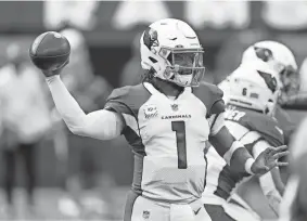  ?? ASHLEY LANDIS/AP ?? Cardinals quarterbac­k Kyler Murray throws against the Rams on Sunday in Inglewood, Calif.