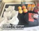  ??  ?? Example of a hamper provided to parents.