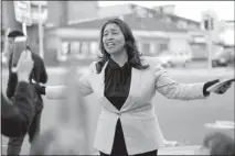  ??  ?? London Breed, a mayoral candidate, films a campaign video on a street corner in San Francisco. Though Breed is the clear favorite of tech sector interests, none of the leading mayoral candidates are decidedly antitech: It is too big and powerful an...
