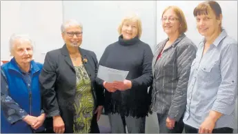  ??  ?? Left to right: Fay Hemopo, Ataneta Paewai, Mandy Fleming, Kathy Braddick and Shirley Jones. Pahiatua Adult Learners Week 2014 Committee presenting ACE PLACE Trail prize to draw winner Mandy Fleming of Pahiatua.