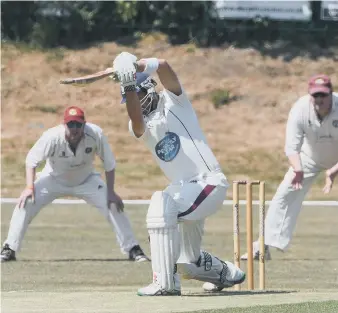  ??  ?? Marsden’s Dave Lowther bats in last weekend’s clash at Seaham Park. Pictures by Kevin Brady.