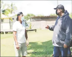  ??  ?? President Irfaan Ali engaging with a resident of Region Seven during an outreach yesterday (Office of the President photo)