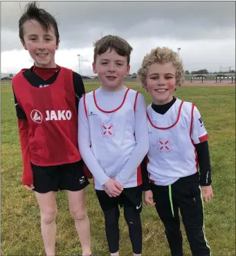  ??  ?? North Sligo AC U11 Boys Darragh Keiley, Ross O’Callaghan and Owen Lawley in Claremorri­s.