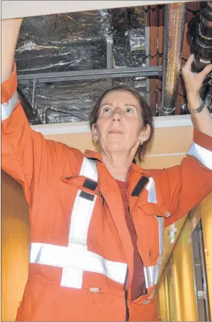  ?? JEREMY FRASER/CAPE BRETON POST ?? Brenda Patterson of New Waterford works to fix a problem with the sewage line during a recent afternoon crossing between North Sydney and Port aux Basques, N.L. Patterson has been working as an engineer with Marine Atlantic for more than four years.