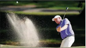  ?? Arkansas Democrat-Gazette/THOMAS METTHE ?? ABOVE Ben Sanders of Magnolia hits out of the sand on the 18th hole during the final round of the Maumelle Classic on Sunday at Maumelle Country Club. Sanders shot a 2-under 215 to finish third. LEFT Bryon Shumate of Fort Smith tees off on the 13th...