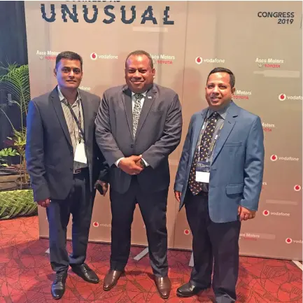  ?? Photo: Maraia Vula ?? From left: CPA Fiji Branch former President Uday Sen, Minister for Foreign Affairs, Defence and National Security Inia Seruiratu and CPA Fiji Branch President Nouzab Fareed during the annual CPA Australia- Fiji Branch Congress at the Shangri-La’s Fijian Resort and Spa on September 19, 2019.