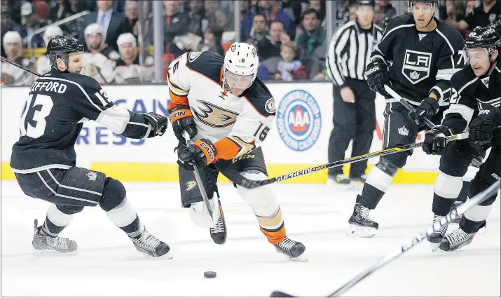  ?? — AP FILES ?? Anaheim’s Emerson Etem breaks out against the Kings last Saturday in L.A. Etem credits Canucks coach Willie Desjardins with nurturing his game when he was a junior.