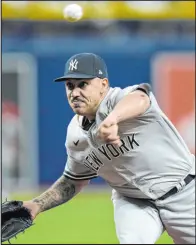  ?? Chris O’meara The Associated Press ?? Nestor Cortes limited the Rays to one run on four hits over eight-plus innings Thursday in the Yankees’ 7-2 victory at Tropicana Field.