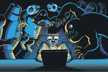  ?? ILLUSTRATI­ONS BY BENJAMIN MARRA FOR PROPUBLICA ?? Michael Gillespie has become one of the world’s leading conquerors of ransomware.