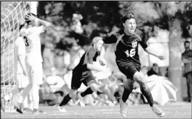  ?? Brett Le Blanc Las Vegas Review-Journal ?? The enthusiasm of Las Vegas High’s Nathan Zamora (16) lets spectators know his team has just scored its second goal in the Mountain Region title game against Eldorado