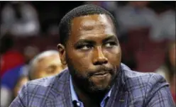  ?? CHRIS SZAGOLA — THE ASSOCIATED PRESS FILE ?? Philadelph­ia 76ers’ center Elton Brand looks on from the bench during a game against the Atlanta Hawks in 2016. Brand was promoted to become the Vice President of Basketball Operations for the team on Monday.