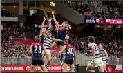  ??  ?? Yarrawonga product James Jordon (number
23) looks ready to pounce on the spoils of Luke Jackson’s attempts to mark the ball during the AFL Preliminar­y Final match between the Melbourne Demons and Geelong Cats at Optus Stadium in Perth, on Friday. Photo: AAP.