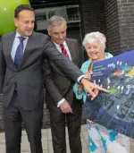  ??  ?? Taoiseach Leo Varadkar, TCD provost Patrick Prendergas­t and Betty Ashe, community representa­tive, at the Grand Canal Innovation District launch