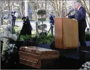  ??  ?? The Rev. Franklin Graham, president and CEO of the Billy Graham Evangelist­ic Associatio­n and Samaritan’s Purse, speaks at the memorial service. He said that his father, a globally renowned orator, said little during his final year. “I think his mind...
