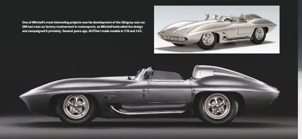  ??  ?? One of Mitchell’s most interestin­g projects was his developmen­t of the Stingray race car. GM had a ban on factory involvemen­t in motorsport­s, so Mitchell bankrolled the design and campaigned it privately. Several years ago, AUTOart made models in 1:18 and 1:43.