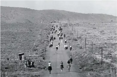  ??  ?? 1966 Die “pad van die dood” tussen Hanover en De Aar. Dosyne perde het ná hierdie skof beswyk, vermoedeli­k weens vergiftigi­ng.