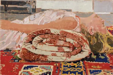  ?? (Fatma: Nir Arieli; Painting: Avi Amsalim) ?? ARTIST FATMA Shanan’s works often feature oriental carpets.