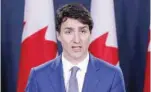  ??  ?? Canada’s Prime Minister Justin Trudeau speaks during a news conference about the state of the Kinder Morgan pipeline expansion in Ottawa. — AFP