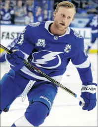  ?? AP PHOTO ?? This Sept. 22, photo shows Tampa Bay Lightning’s Steven Stamkos before an NHL pre-season game against the Nashville Predators in Tampa, Fla.