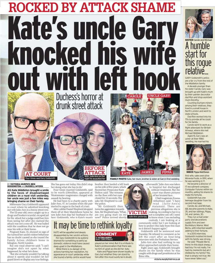  ??  ?? AT COURT Four-times wed Gary Goldsmith BEFORE ATTACK With Julie-Ann on the night he assaulted her CAROLE FAMILY PHOTO Kate, her mum, brother & sister at Gary’s first wedding VICTIM Julie-Ann yesterday UNCLE GARY