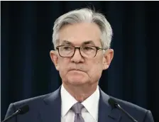  ?? AP FILE ?? BACKER: Federal Reserve Chairman Jerome Powell is said to be supportive of the Democrats second $3 trillion coronaviru­s relief package, warning the economy could suffer permanent damage without it.