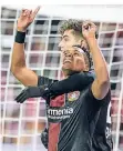  ?? FOTO: GETTY ?? Bayers Jubel-Duo: Wendell (vorn) und Kai Havertz.