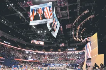  ??  ?? Trump delivers a speech during the evening session on the fourth day of the Republican National Convention at the Quicken Loans Arena in Cleveland. — AFP photo