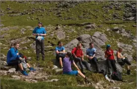  ??  ?? Kanturk climbers take a breather on their charity climb for Kanturk Community Hosptial and the Irish Cancer Society.