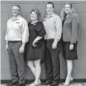  ?? [PHOTO BY ANNE SCHMIDT, FOR THE OKLAHOMAN] ?? Heartland Middle School and district administra­tors include, from left, Jason Galloway, principal of Heartland Middle School; Laura McGee, assistant principal; Gabriel Schmidt, assistant principal; and Christina Hoehn, Edmond School District chief...