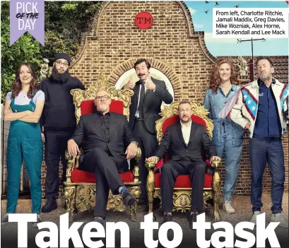  ??  ?? From left, Charlotte Ritchie, Jamali Maddix, Greg Davies, Mike Wozniak, Alex Horne, Sarah Kendall and Lee Mack