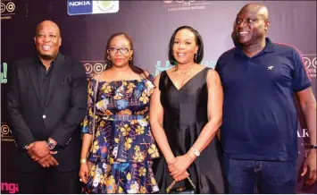  ?? PHOTO: FEMI ADEBESIN-KUTI ?? General Manager, Marketing and Sales, Multichoic­e Nigeria, Martin Mabutho (left); Head, Corporate Communicat­ions, Caroline Oghuma; Regional Director, West Africa, Africa Magic, Wangi Mba-uzoukuw and General Manager, Supersport­s West Africa, Felix Awogu, during the Africa Magic Viewers Choice Awards (AMVCA) nominees cocktail party in Lagos…at the weekend`