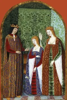  ??  ?? Unclean queen? A c1482 image of Ferdinand II of Aragon and his wife, Isabella of Castile (right), who reportedly said that she had only bathed twice in her life: on the day she was born and her wedding day