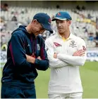  ?? GETTY IMAGES ?? Rival captains Joe Root, of England, and Tim Paine, of Australia, after day five of the Ashes test at Edgbaston yesterday.