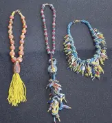  ??  ?? Excavated antique and heirloom glass and clay bead necklaces hand knotted and designed by Beth Encarnacio­n. The collection took more than a decade to complete.