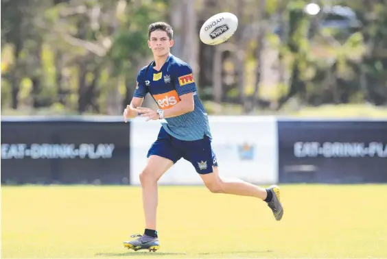  ??  ?? Titans developmen­t fullback Jayden Campbell is a favourite to start in his dad’s old No.1 jersey in a trial against the Burleigh Bears. Picture: Adam Head