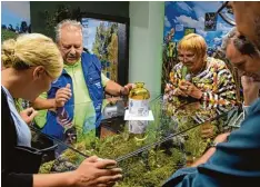  ?? Foto: Adrian Bauer ?? Eine Delegation der Grünen um Bundestags­vizepräsid­entin Claudia Roth (rechts) ließ sich von Günther Groß die Sammlung im Naturmuseu­m erklären.