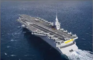  ?? (Photo Naval Group) ?? Le design n’est pas encore arrêté, mais voilà ce à quoi pourrait ressembler le porte-avions de nouvelle génération dont l’entrée en service est prévue pour .