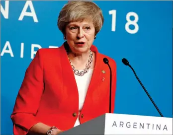  ??  ?? UNDER PRESSURE: Theresa May at the G20 summit of world leaders in Buenos Aires