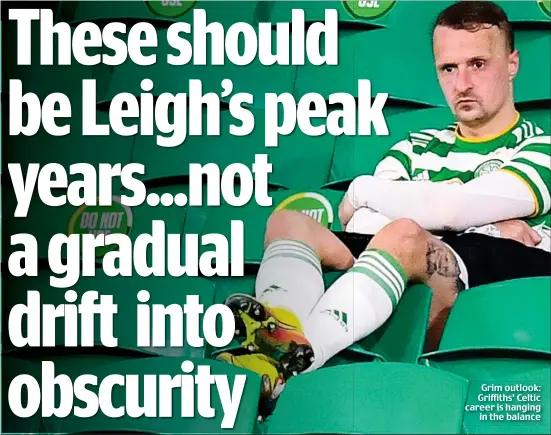  ??  ?? Grim outlook: Griffiths’ Celtic career is hanging in the balance