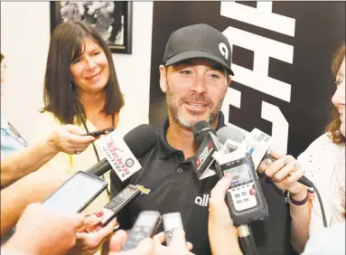  ?? Terry Renna / Associated Press ?? Jimmie Johnson talks with reporters during a news conference at Daytona Internatio­nal Speedway on July 5 in Daytona Beach, Fla.