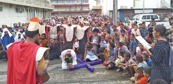  ?? Photos: Jone Salusalu ?? Holy Family parishione­rs in Labasa during the Station of the Cross walk on March 29, 2024.