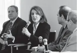  ?? New York Times file photo ?? Ruth Porat, shown in 2013, served as Morgan Stanley’s chief financial officer before taking the same position at Google. Researcher­s have found that share prices jumped when companies reported better-thanexpect­ed gender diversity.