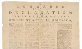  ?? ?? The edition of the Declaratio­n of Independen­ce is said to likely be the first edition printed in New England. Photograph: Christie's