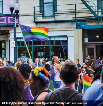  ?? PHOTO VIA PEXELS.COM ?? ABC News/Ipsos Poll: 6 in 10 Americans Oppose ‘Don’t Say Gay’ Laws.