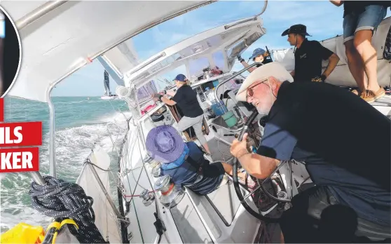  ?? Picture: Mike Dugdale ?? Past Royal Geelong Yacht Club commodore John Kint (inset) skippers Bundaberg on Corio Bay ahead of the Festival of Sails.