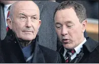  ??  ?? CAGEY: Pulis with Boro chairman Steve Gibson