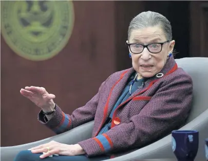  ?? AP FILE ?? HEALTH CONCERNS: Supreme Court Justice Ruth Bader Ginsburg speaks at an event Jan. 30.