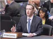  ?? OLIVIER DOULIERY/TNS ?? Facebook CEO Mark Zuckerberg testifies before the Senate judiciary and commerce committees on Capitol Hill on April 10, 2018.